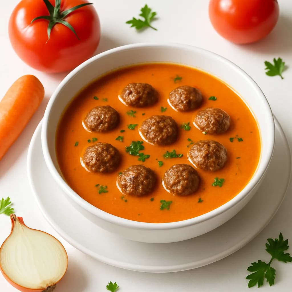 Tomato soup with meatballs